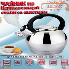 Чайник из нержавеющей стали со свистком 3л. Lider LD2056